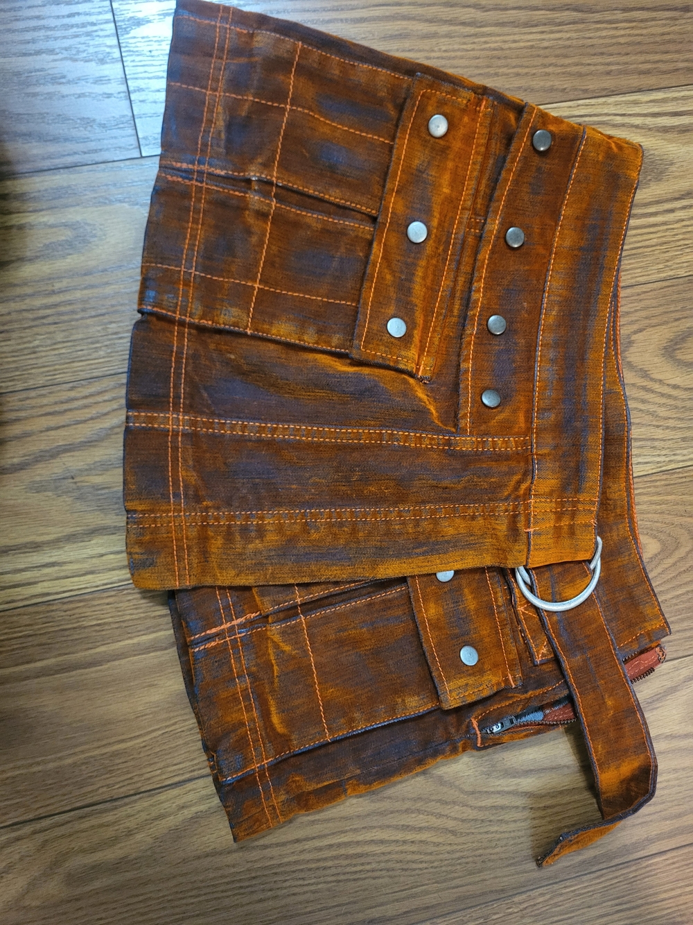 We The Free Womens Rust Orange Cargo Jean Skirt with Metal D-Ring